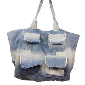 Steve Madden Banisia/Anisia Denim Multi-Pocket Tote Bag Blue Jean Large